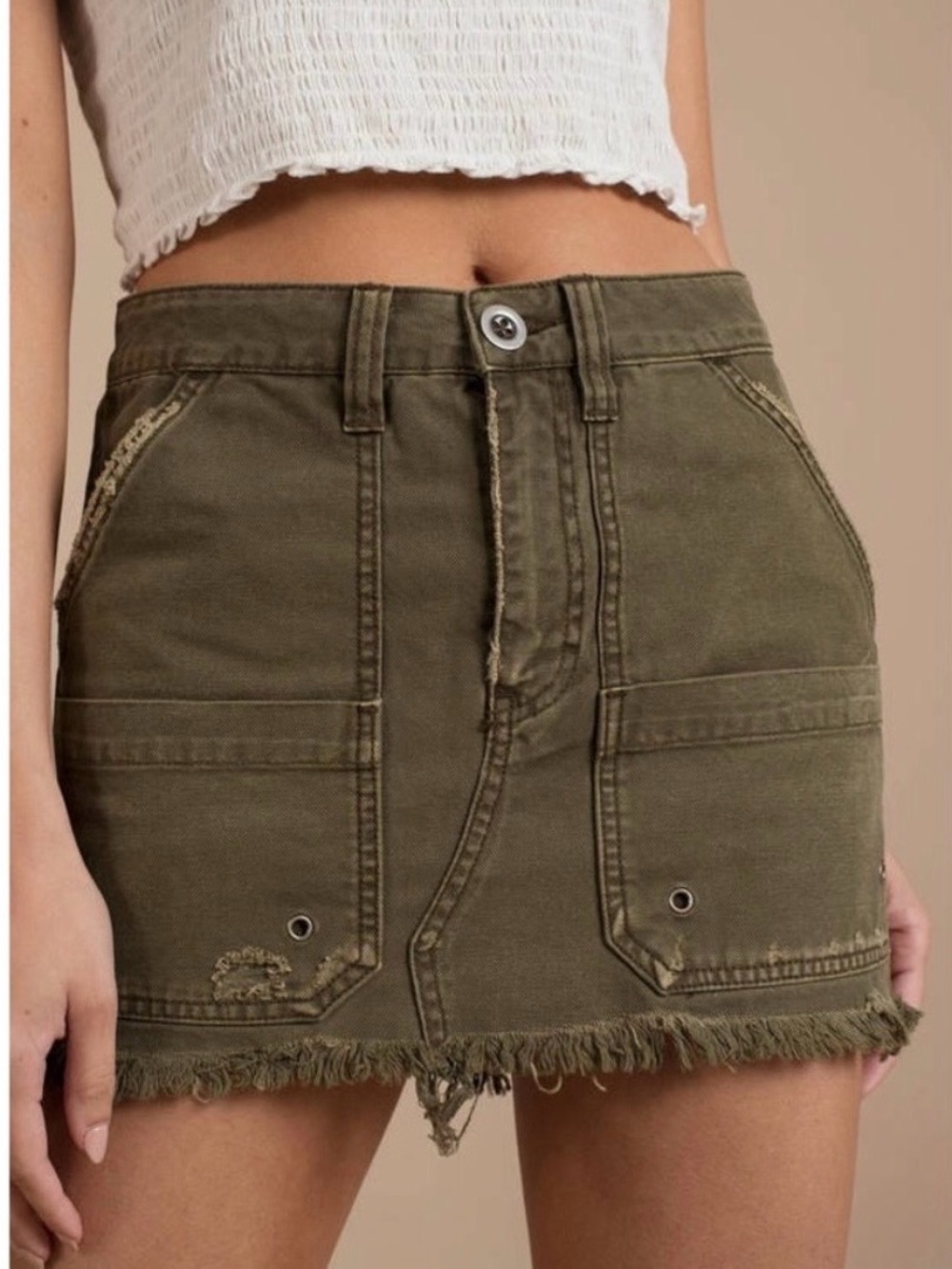 Free People Olive Utility Mini Skirt
